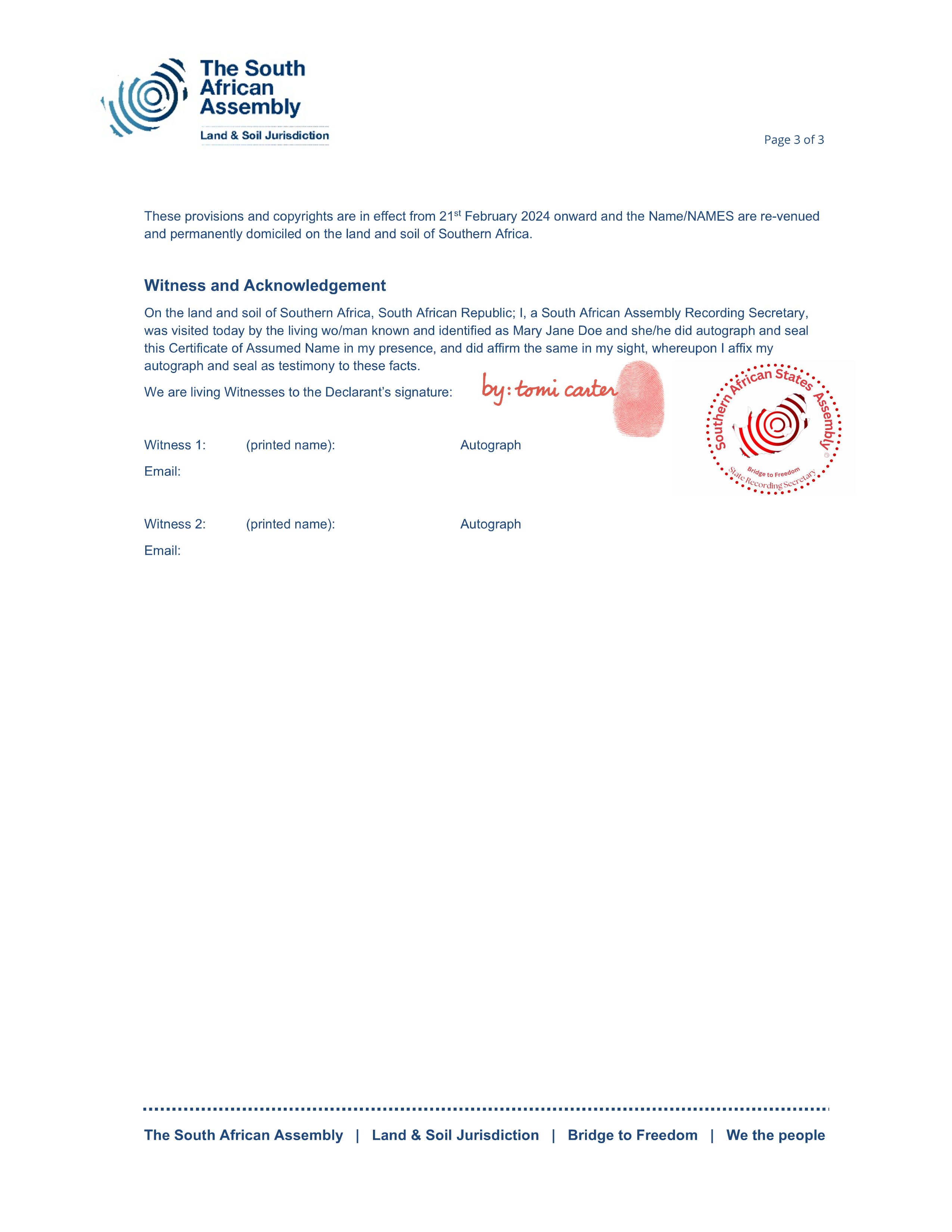 Public notice TSAA Certificate of assumed name recording number 075150310